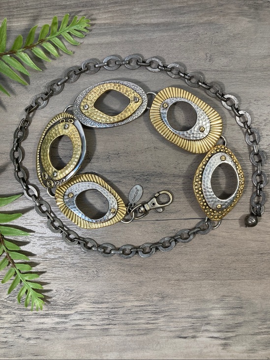 Chico’s Two-Tone Gold Silver Abstract Link Belt Organic Steampunk main image 7